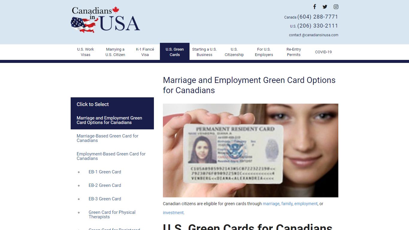 Canadians in USA - U.S. Green Cards for Canadian Citizens